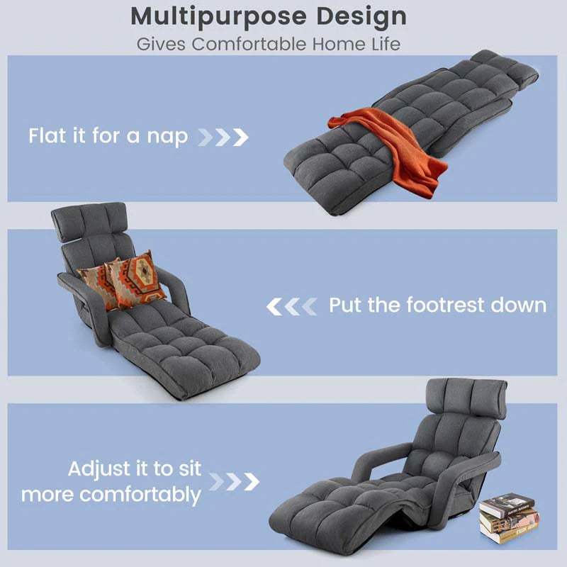 6-Position Adjustable Floor Sofa Bed, Folding Lazy Sofa Chaise Lounger Recliner with Armrests & Footrests - Product image 21