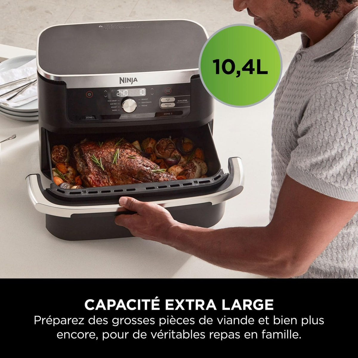 Foodi FlexDrawer Air Fryer, Dual Zone with Removable Divider, Large 10.4 L Drawer, 7-in-1, Dual Zone, Oil-Free, Dishwasher Safe Non-Stick Parts, Black AF500EU