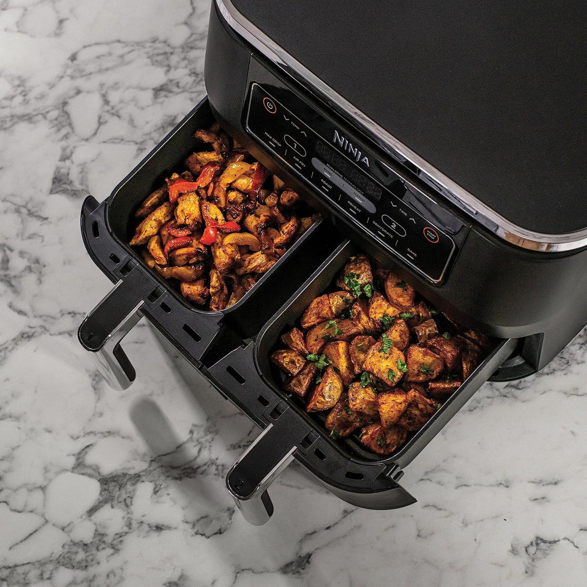 Foodi FlexDrawer Air Fryer, Dual Zone with Removable Divider, Large 10.4 L Drawer, 7-in-1, Dual Zone, Oil-Free, Dishwasher Safe Non-Stick Parts, Black AF500EU