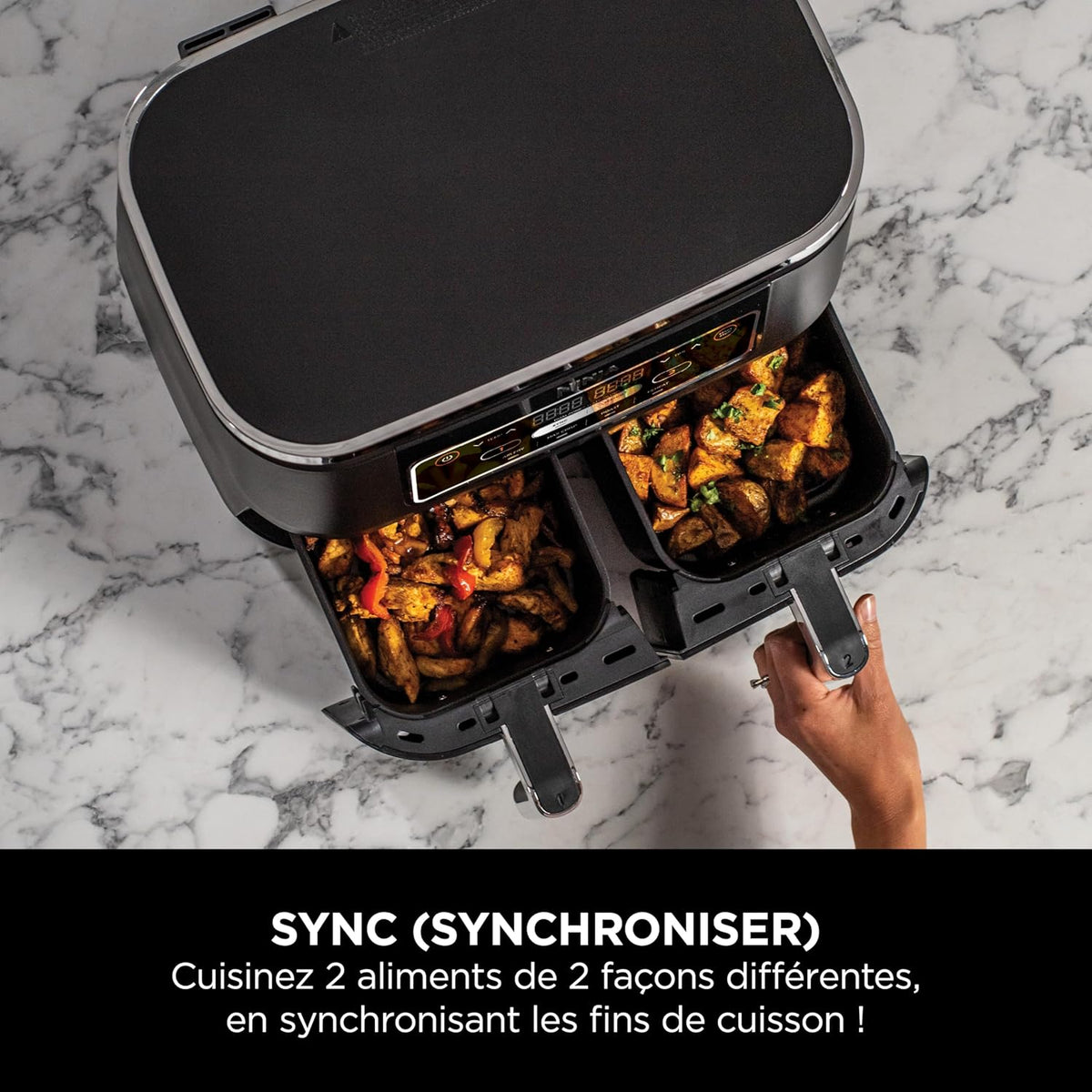 Foodi FlexDrawer Air Fryer, Dual Zone with Removable Divider, Large 10.4 L Drawer, 7-in-1, Dual Zone, Oil-Free, Dishwasher Safe Non-Stick Parts, Black AF500EU
