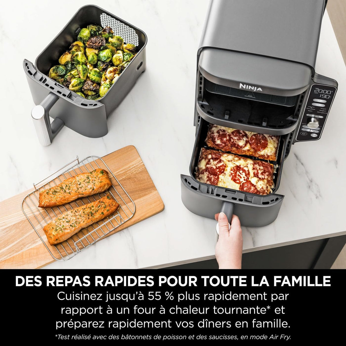 Foodi FlexDrawer Air Fryer, Dual Zone with Removable Divider, Large 10.4 L Drawer, 7-in-1, Dual Zone, Oil-Free, Dishwasher Safe Non-Stick Parts, Black AF500EU