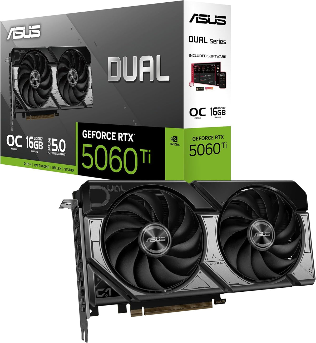 Asus Dual NVIDIA GeForce RTX 5060 Ti 16GB GDDR7 OC Edition – Graphics Card (PCIe 5.0 DLSS 4 HDMI 2.1b DisplayPort 2.1b 2.5-Slot Axial Fans 0dB Dual BIOS Technology)