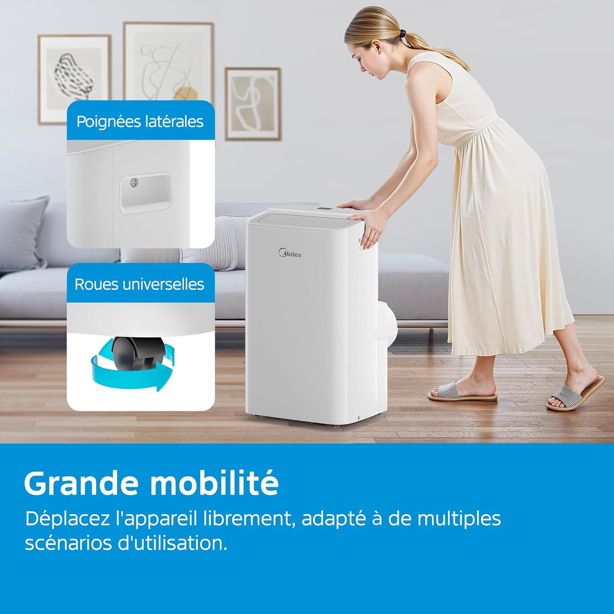 MIDEA Quiet Mobile Air Conditioner 12000 BTU with Exhaust - Ready to Install Portable Air Conditioning 3500W - Mobile Split Reversible Air Conditioner - 4 Modes with Window Kit and App Control