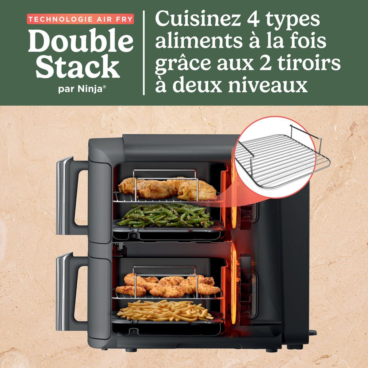 Foodi FlexDrawer Air Fryer, Dual Zone with Removable Divider, Large 10.4 L Drawer, 7-in-1, Dual Zone, Oil-Free, Dishwasher Safe Non-Stick Parts, Black AF500EU
