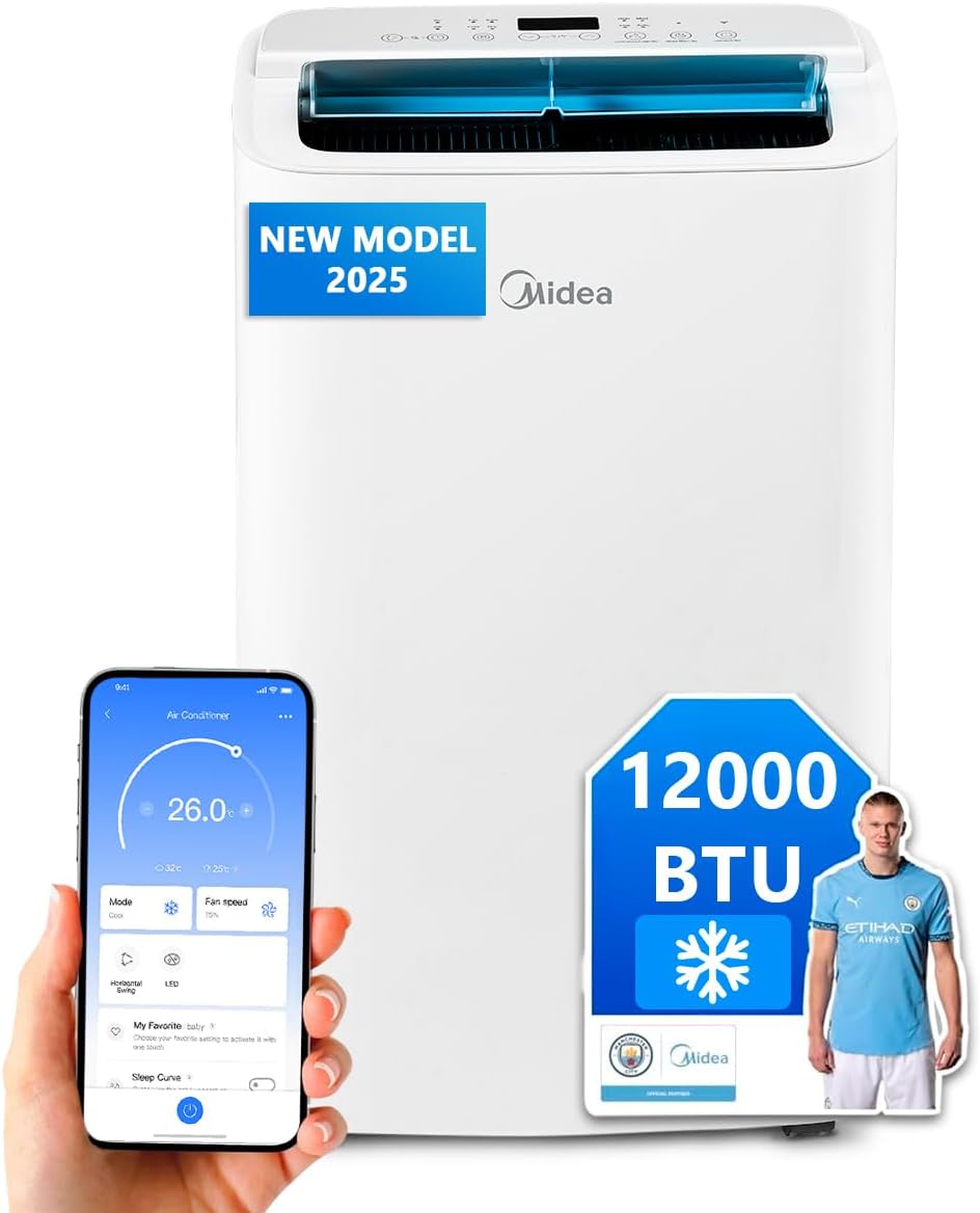 MIDEA Quiet Mobile Air Conditioner 12000 BTU with Exhaust - Ready to Install Portable Air Conditioning 3500W - Mobile Split Reversible Air Conditioner - 4 Modes with Window Kit and App Control