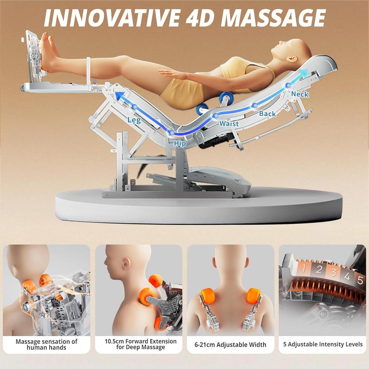 HealthRelife Full Body Massage Chair with Body Scanning 3D Robotic Hands Smart Shiatsu Massage Seat Cover with Voice Function Back Heating (Blue)