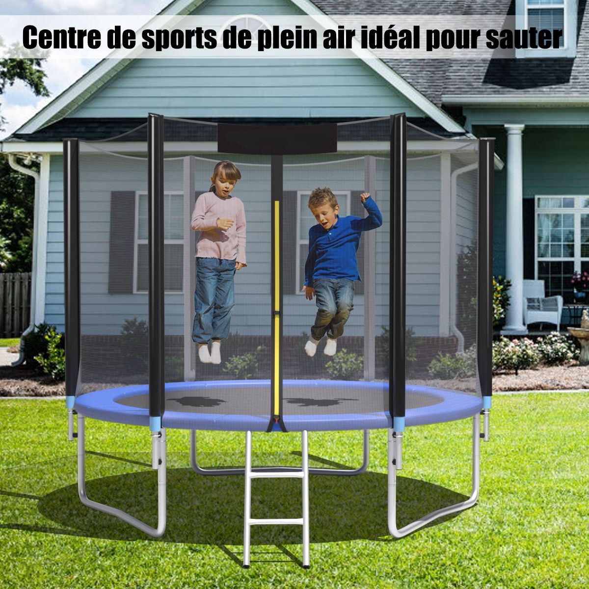 Garden Trampoline Ø 305cm with Safety Net Entrance Door Ladder Black and Blue -