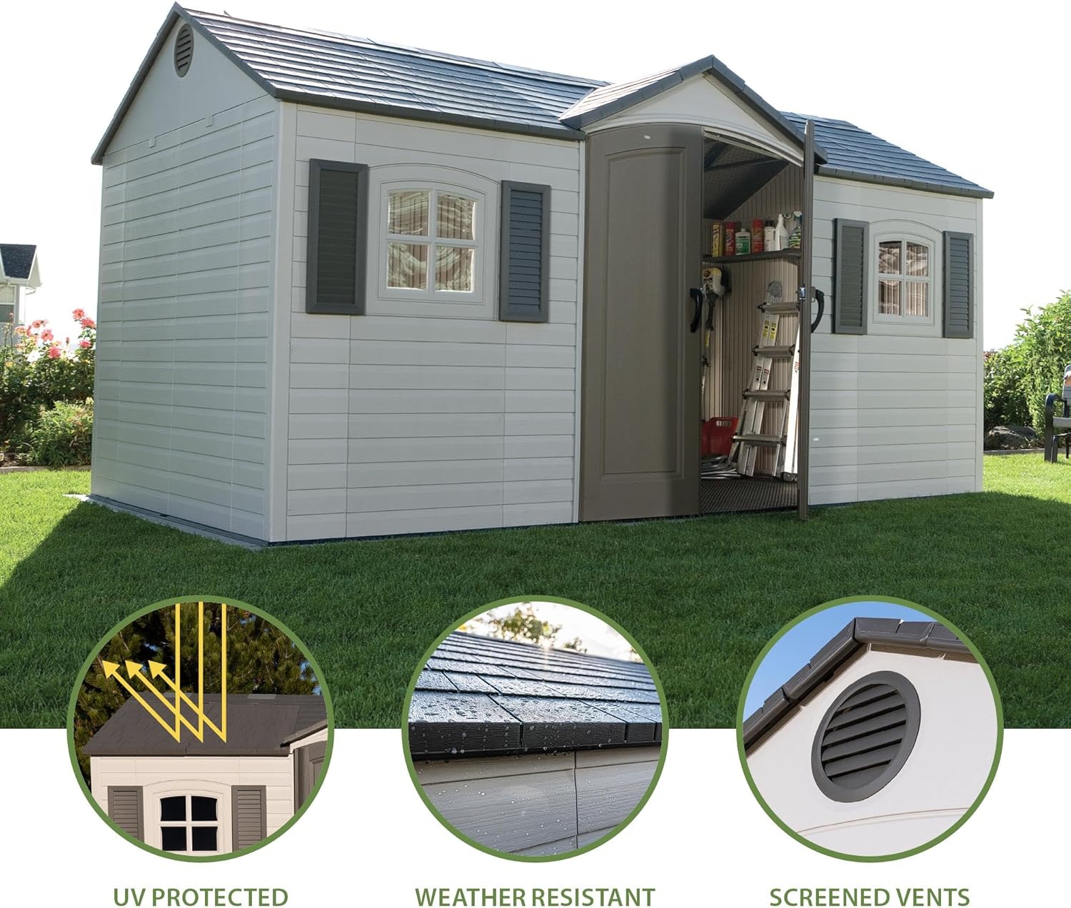 Tan Garden Shed 132.7 x 204.4 x 227.9 cm