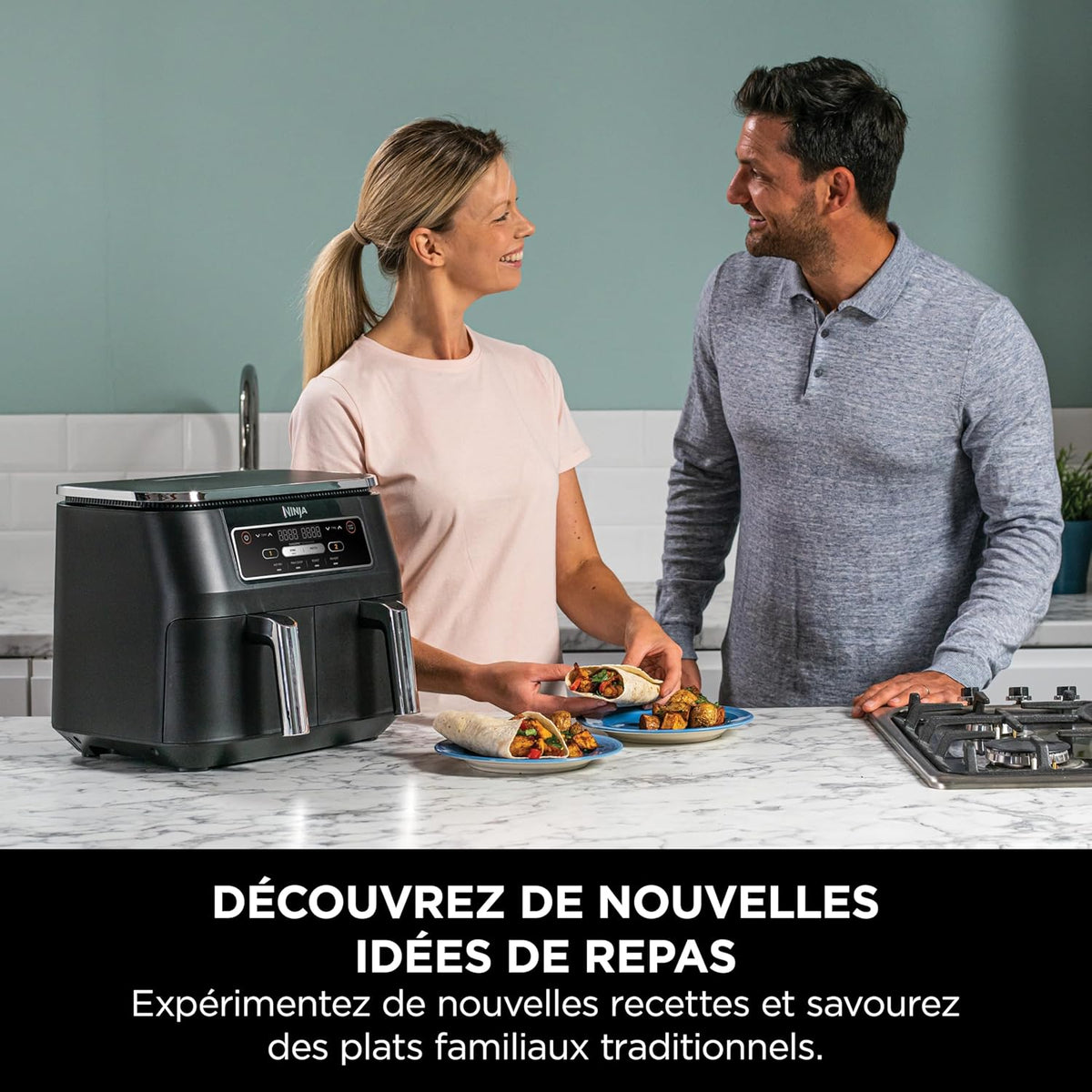 Foodi FlexDrawer Air Fryer, Dual Zone with Removable Divider, Large 10.4 L Drawer, 7-in-1, Dual Zone, Oil-Free, Dishwasher Safe Non-Stick Parts, Black AF500EU