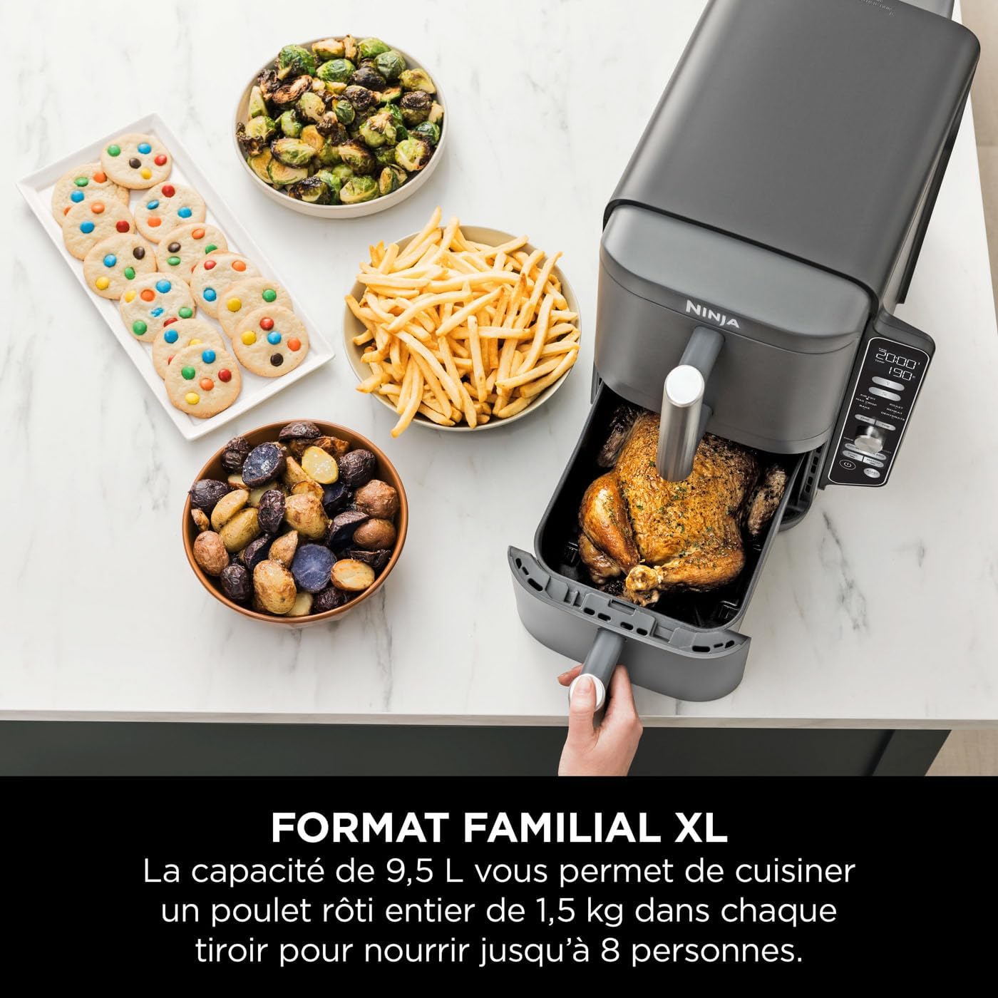Foodi FlexDrawer Air Fryer, Dual Zone with Removable Divider, Large 10.4 L Drawer, 7-in-1, Dual Zone, Oil-Free, Dishwasher Safe Non-Stick Parts, Black AF500EU