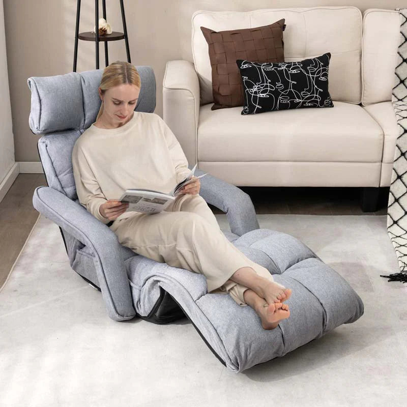6-Position Adjustable Floor Sofa Bed, Folding Lazy Sofa Chaise Lounger Recliner with Armrests & Footrests - Product image 3