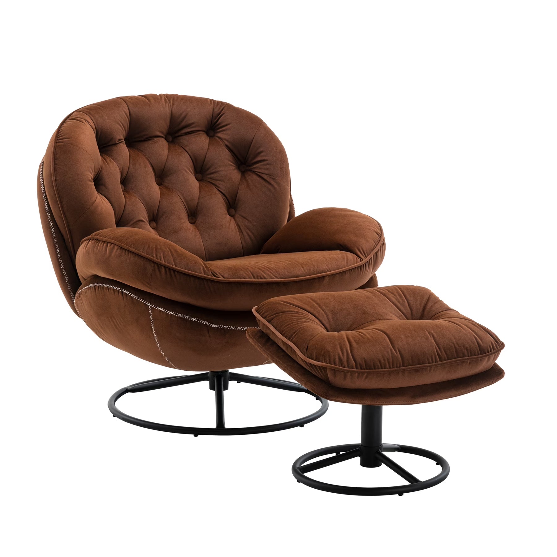 Swivel Accent Chair with Ottoman, Velvet Accent Chair with Footrest, Mid - Product image 3