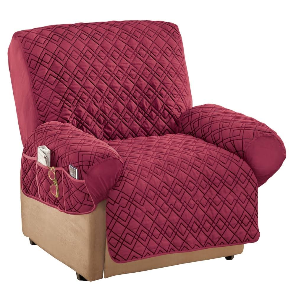 Collections Etc Diamond-Shape Quilted Stretch Recliner Cover with Storage Pockets - Furniture Protector - Product image 1
