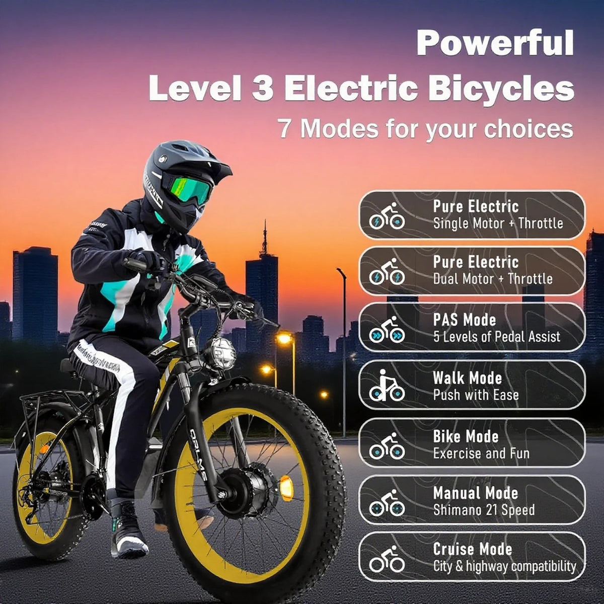 5000w Peak Dual Motor Electric Bike, 26" Fat Tire Shimano 21 Speed 45 MPH Commuter Mtb - Product image 15