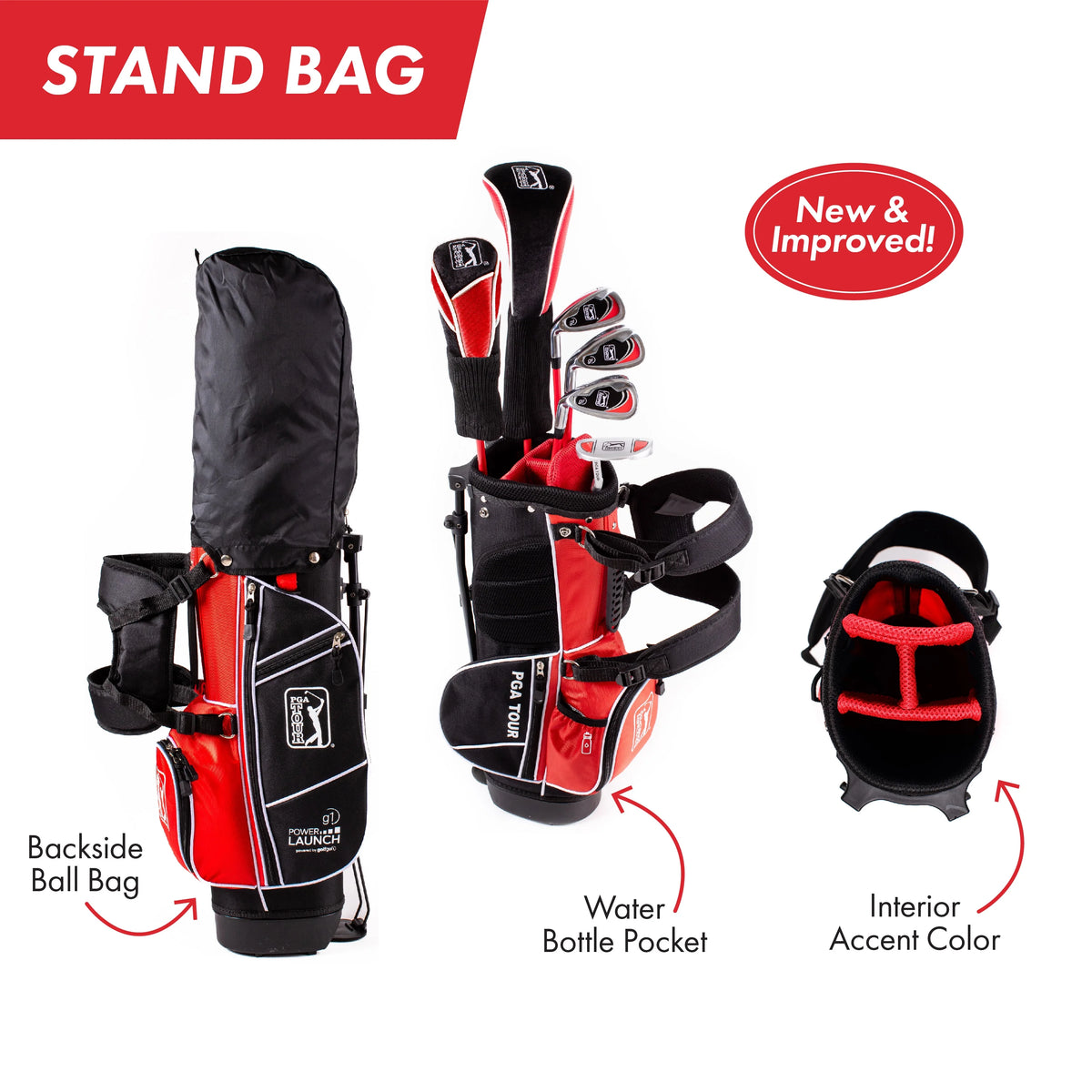 PGA Tour Right - Handed 10 Piece Kids Golf Club Stand Bag Set; Player Height 4'8 - 5'2", Ages 8 - 12