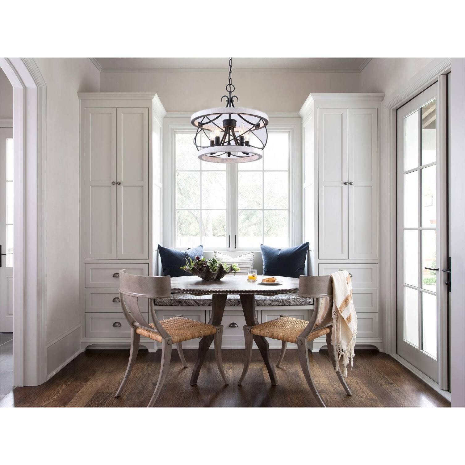 Oaks Aura Farmhouse 5-Light Cage Rustic Wood Chandelier, Adjustable Industrial Pendant Ceiling Light for - Product image 1