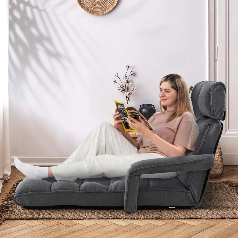 6-Position Adjustable Floor Sofa Bed, Folding Lazy Sofa Chaise Lounger Recliner with Armrests & Footrests - Product image 16