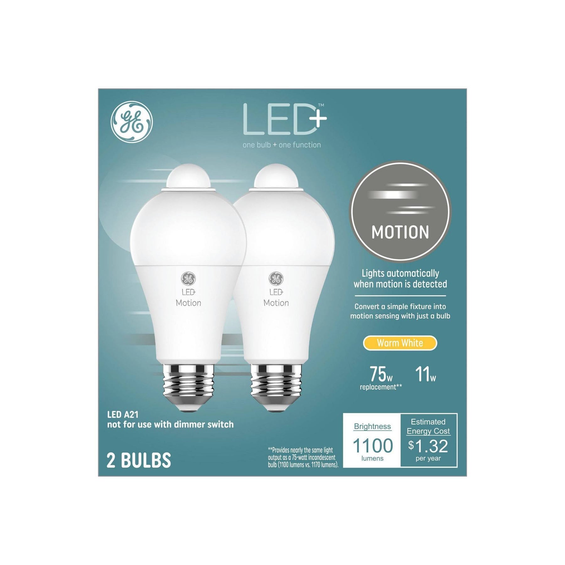 GE 93129313 LED+ Motion Replacement A21 Light Bulb, Soft White - Product image 1