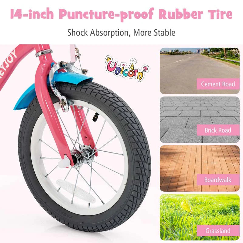 14"/18" Kids Bicycle with Removable Training Wheels, Coaster Brake, Handbrake, Basket & Doll Chair - Product image 4