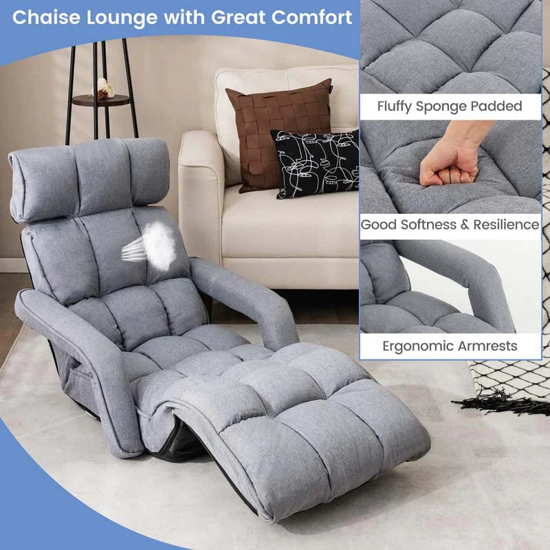 6-Position Adjustable Floor Sofa Bed, Folding Lazy Sofa Chaise Lounger Recliner with Armrests & Footrests - Product image 9