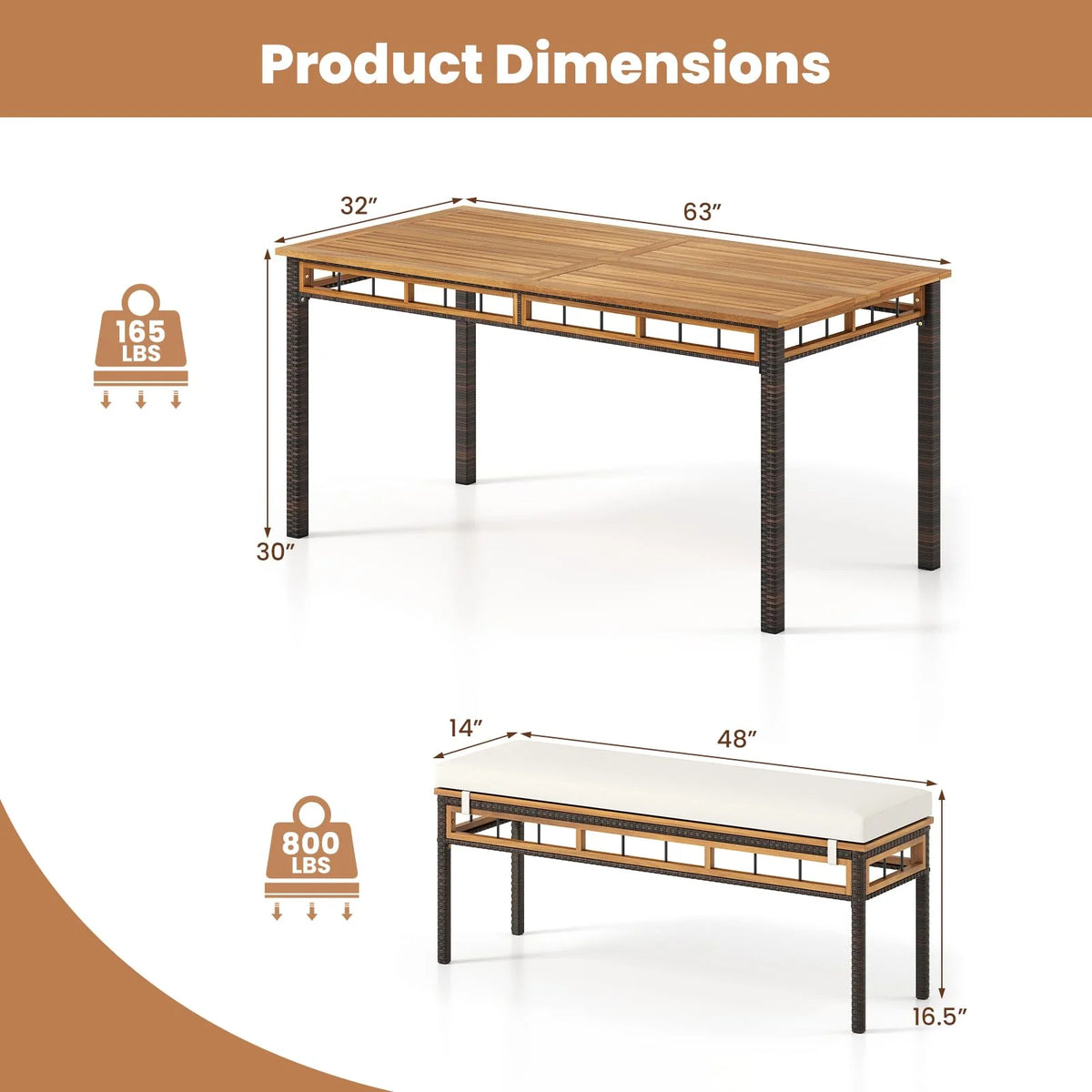 Tangkula 3 Pieces Wood Patio Dining Set - Product image 3