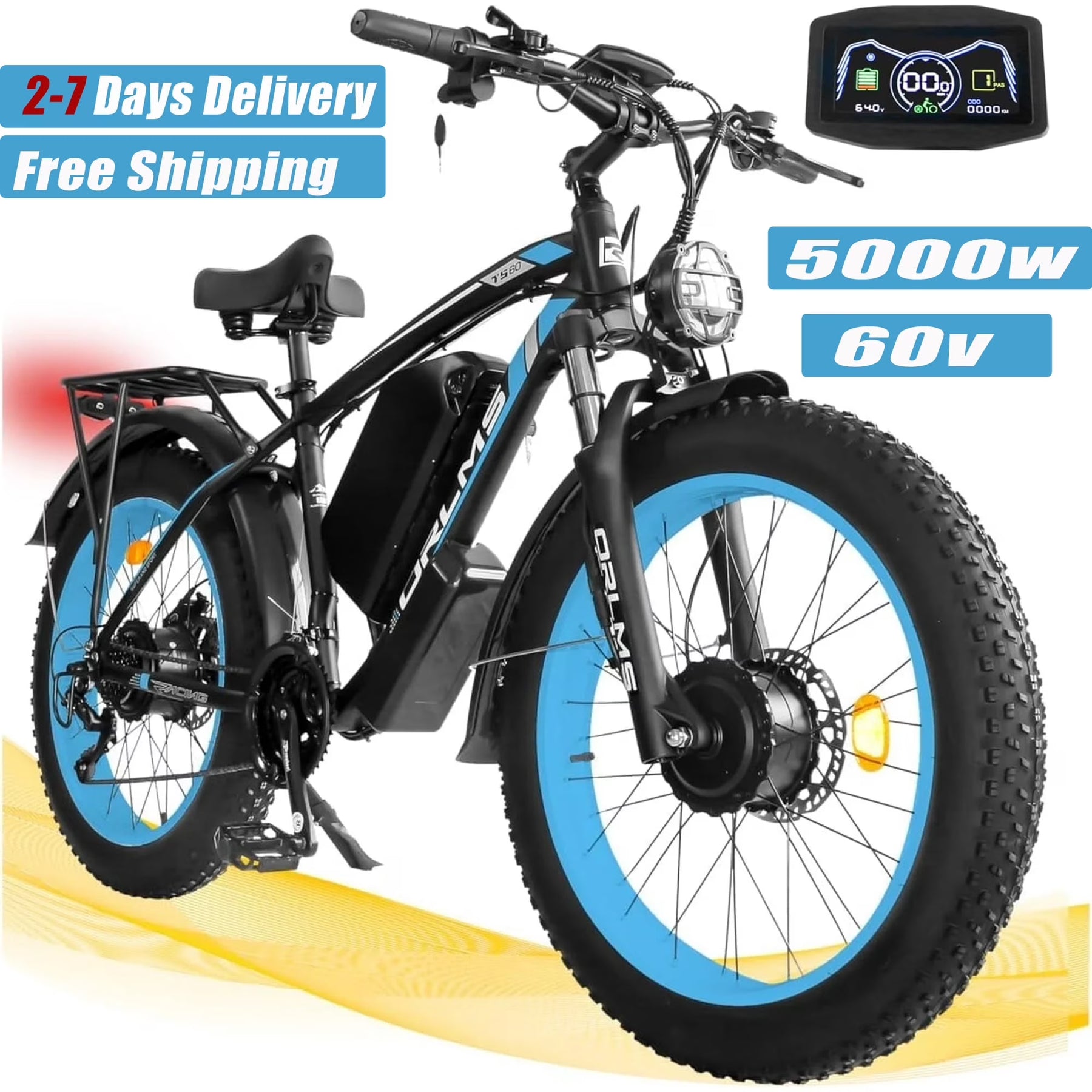 5000w Peak Dual Motor Electric Bike, 26" Fat Tire Shimano 21 Speed 45 MPH Commuter Mtb - Product image 5