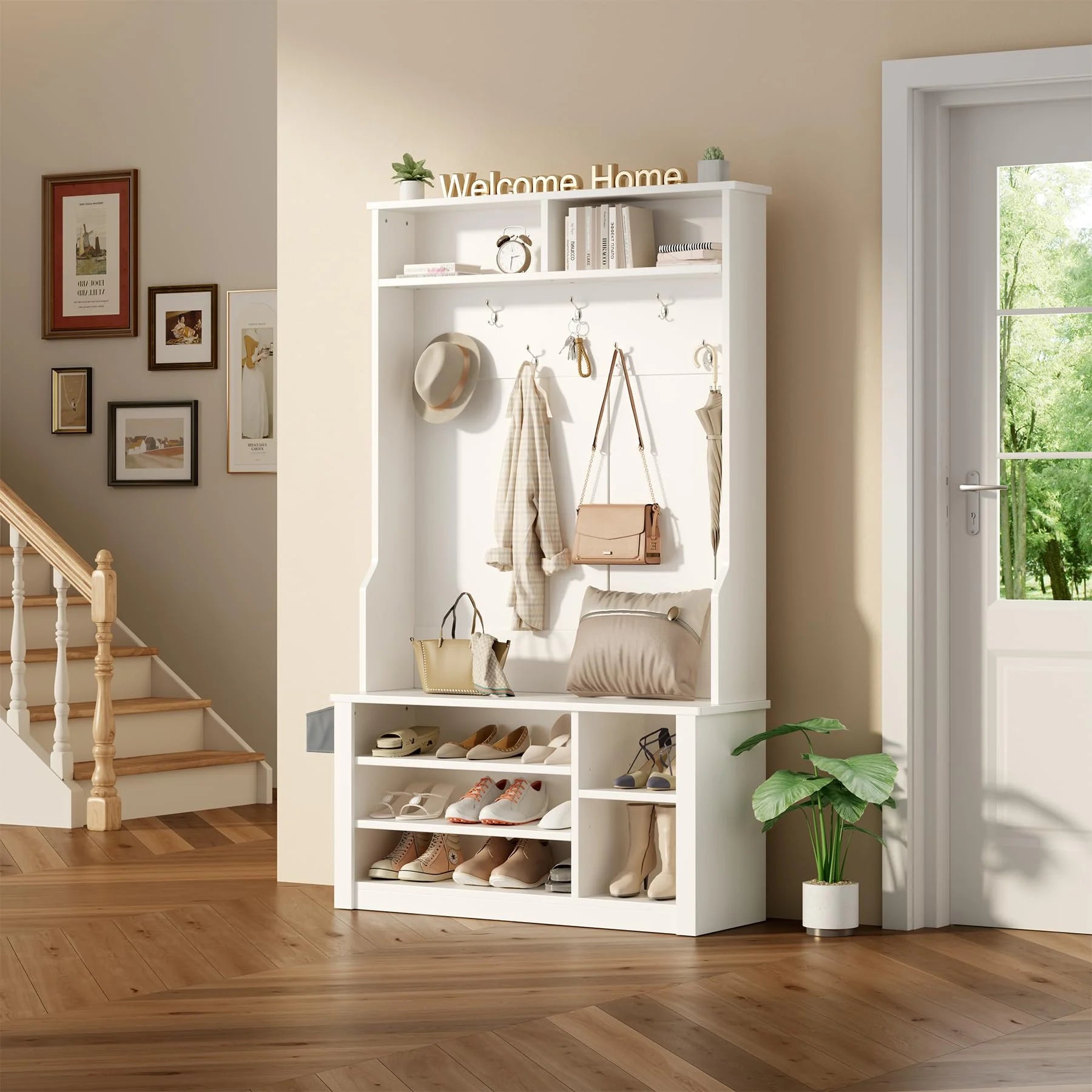 Lofka 5 - in - 1 Hall Tree with Bench and Shoe Storage, Entryway Hall Tree with Coat Rack - Product image 9