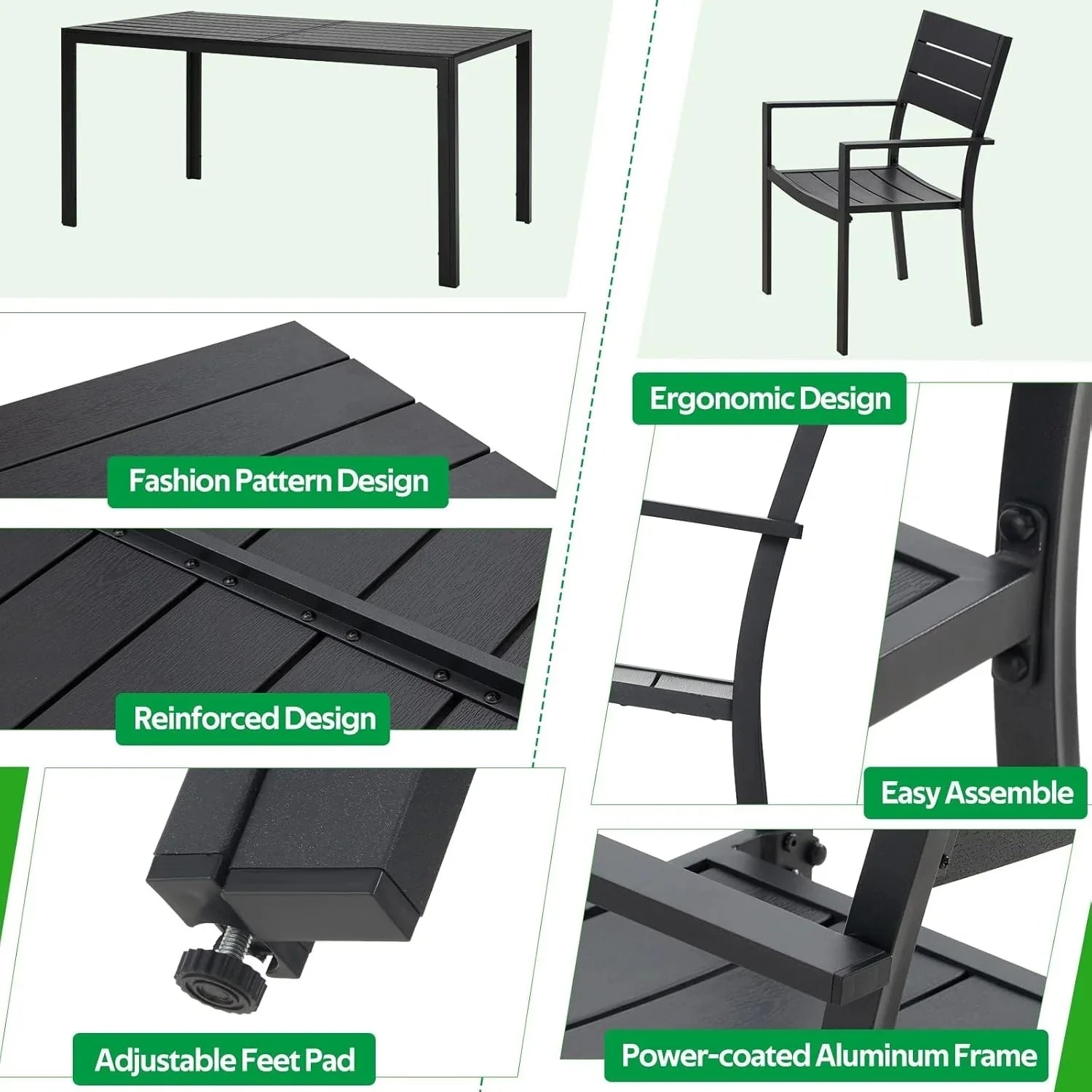 AECOJOY 7-Piece Aluminum Outdoor Dining Set, Patio Table and Stackable Chairs Set for 6 - Product image 4