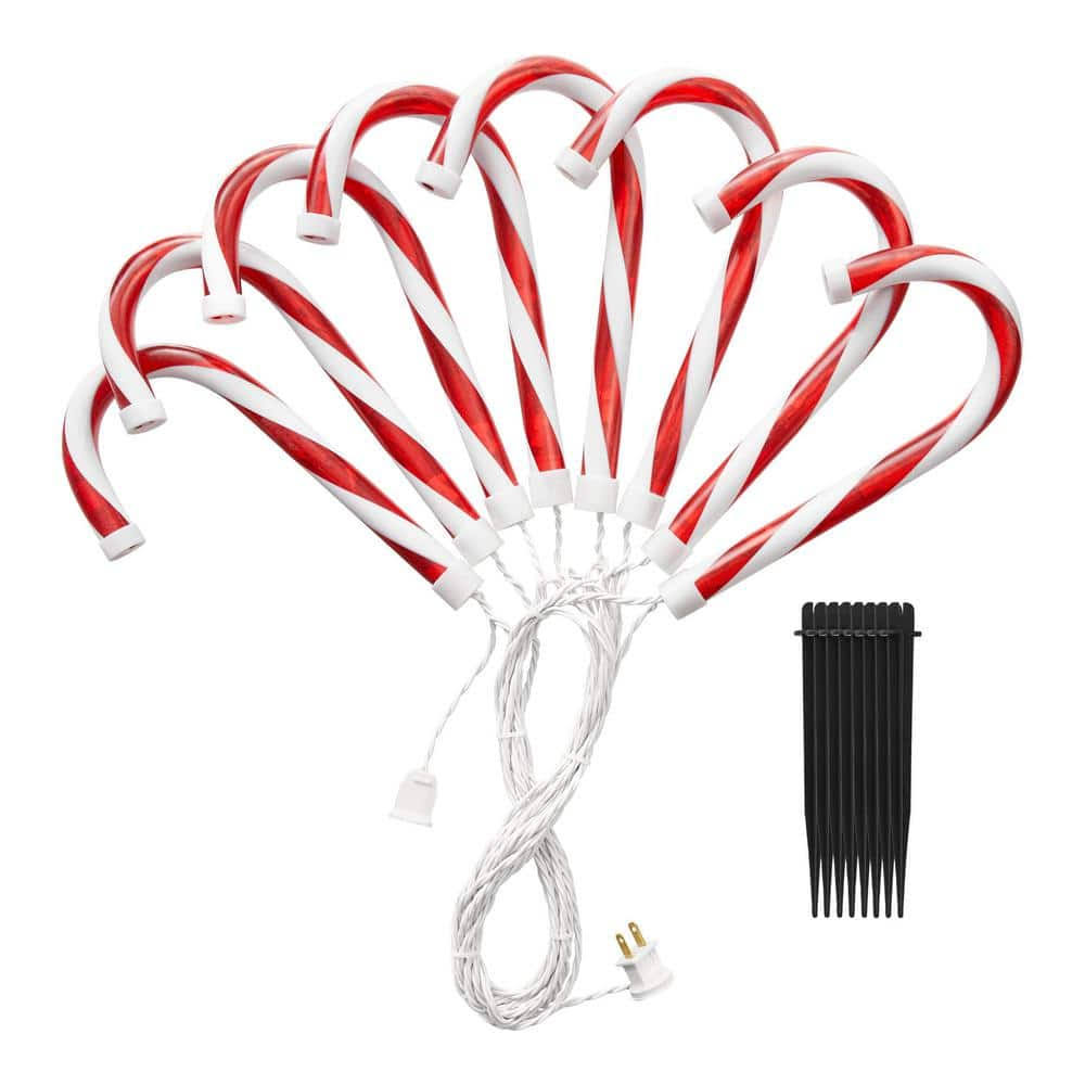 10 in. Warm White Candy Cane LED Pathway Lights (Set of 8) Home Accents Holiday 23RT0242318 - Product image 1