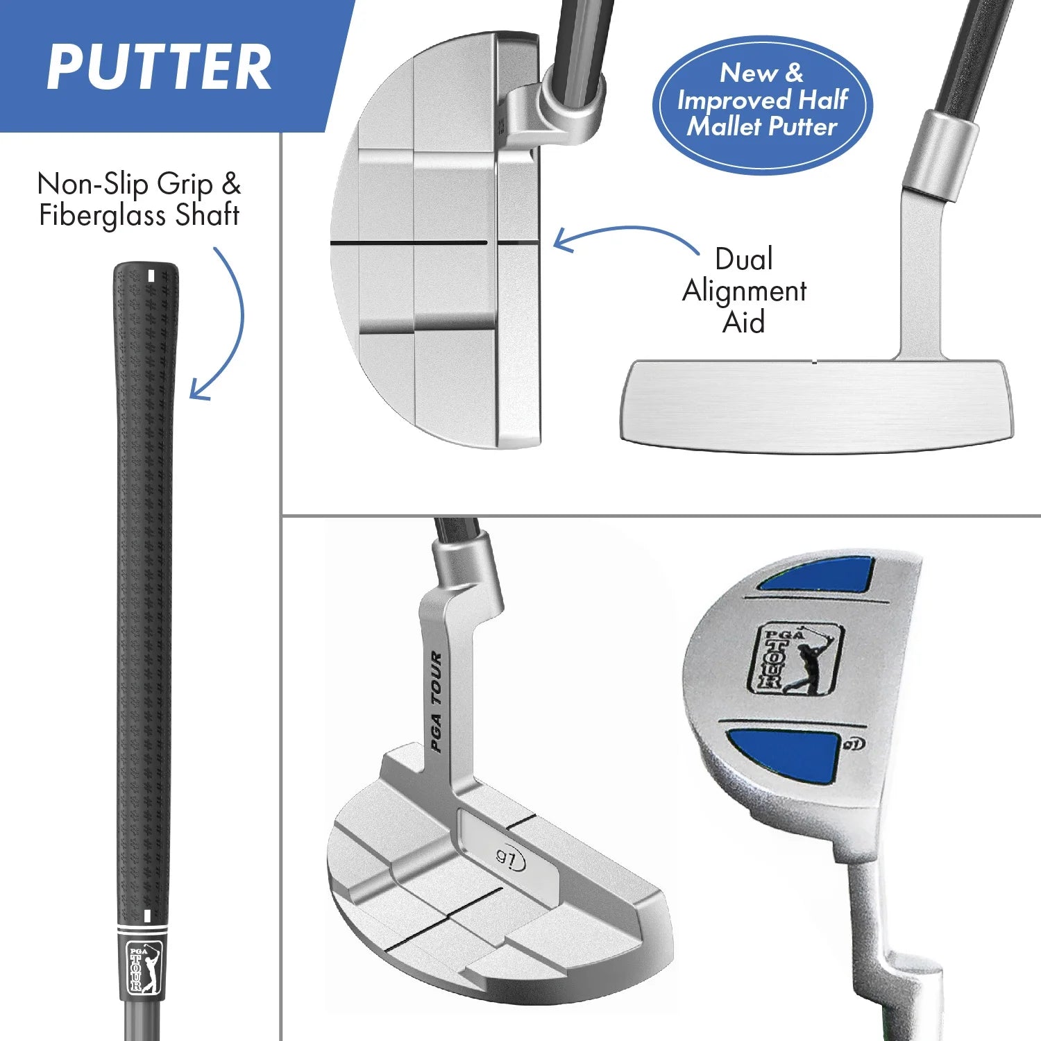PGA Tour Right - Handed 10 Piece Kids Golf Club Stand Bag Set; Player Height 4'8 - 5'2", Ages 8 - 12