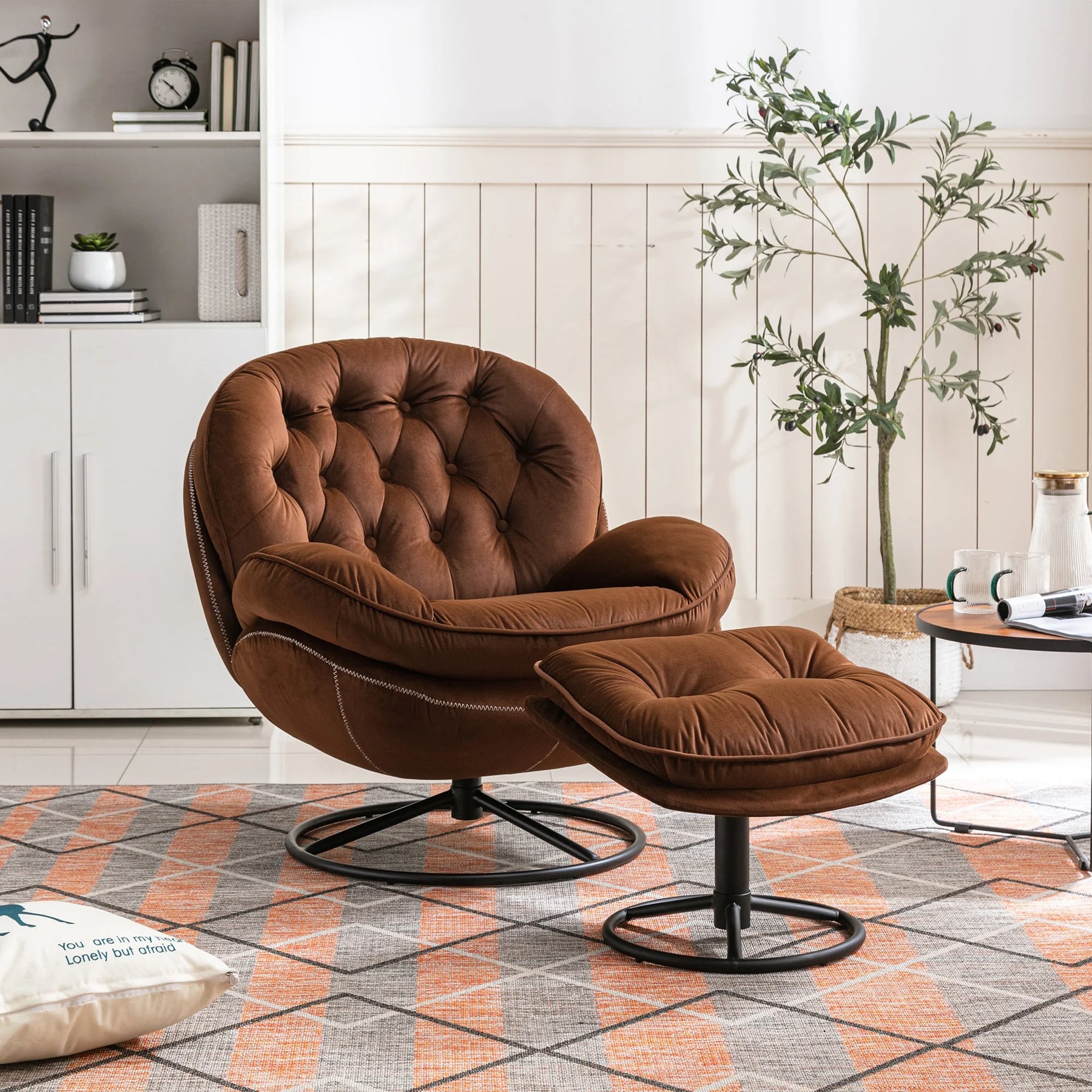 Swivel Accent Chair with Ottoman, Velvet Accent Chair with Footrest, Mid - Product image 12