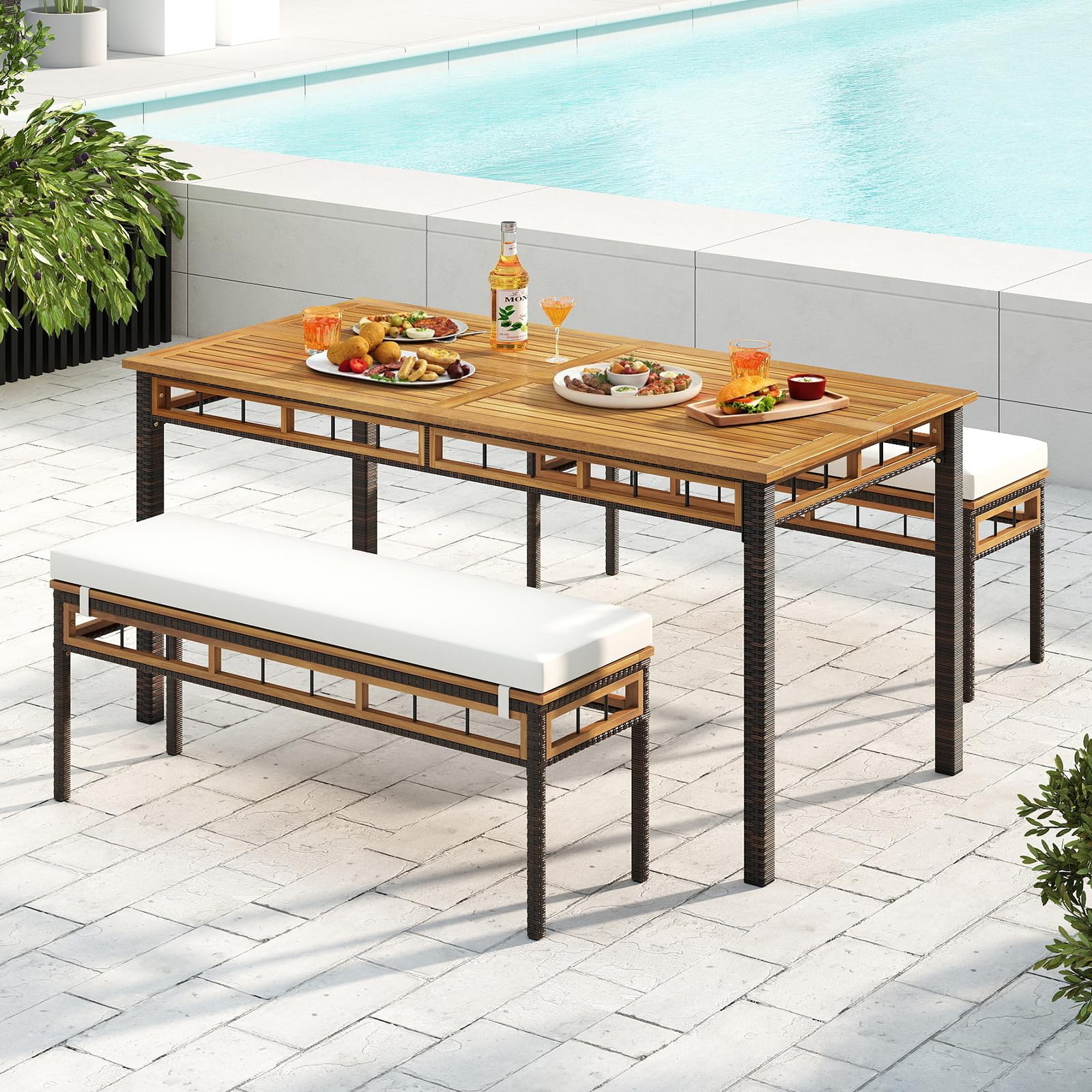 Tangkula 3 Pieces Wood Patio Dining Set - Product image 5