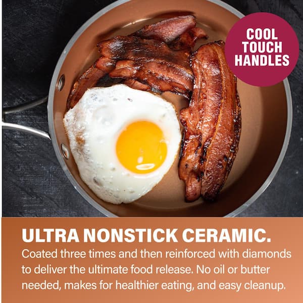 Hammered Copper 10-Piece Aluminum Non-Stick Cookware Set with Glass Lids - Product image 3