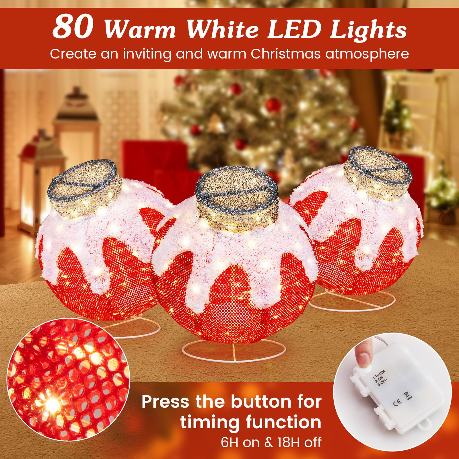 Tangkula Christmas Lighted Lantern with 80 LED Lights & Support Base - Product image 5