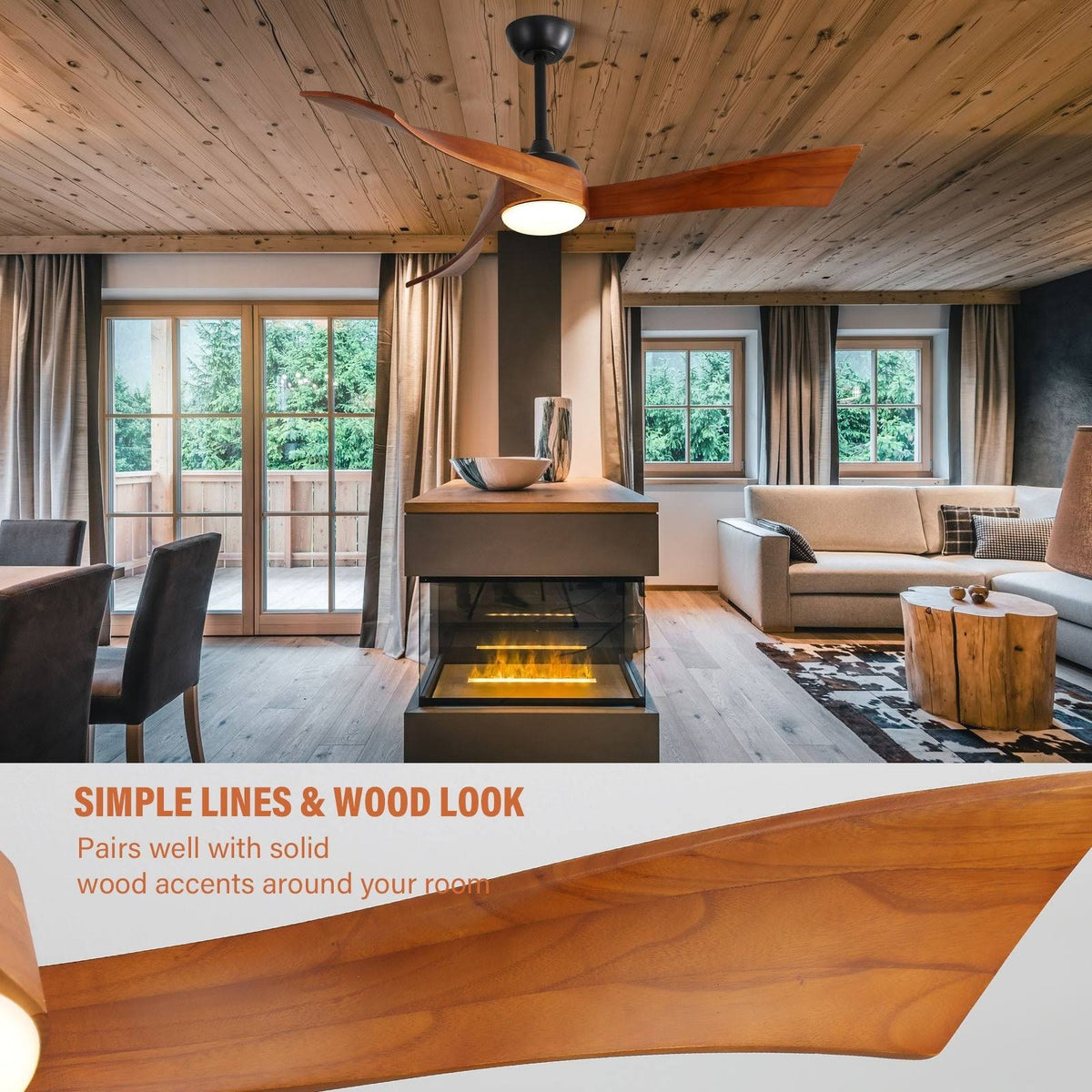 52" and 60" Noiseless Walnut Wood Ceiling Fan with Remote Control, Light Integrated Optional - 52 inch - Product image 1