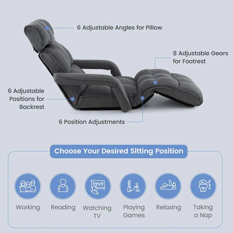6-Position Adjustable Floor Sofa Bed, Folding Lazy Sofa Chaise Lounger Recliner with Armrests & Footrests - Product image 20