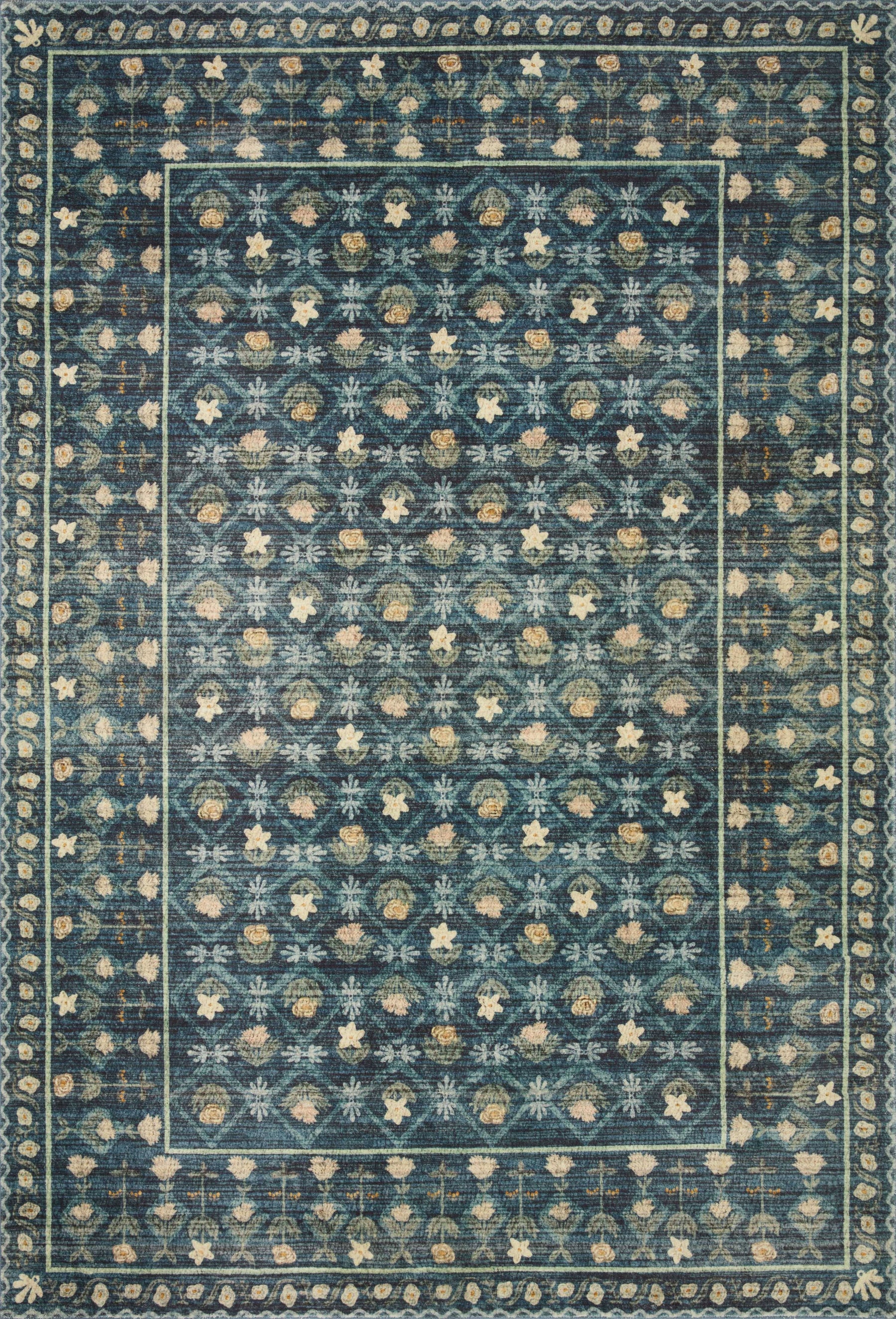 Rifle Paper Co. x Loloi 7'6" x 9'6" Indigo Large Eden feat. CloudPile Lattice (EDE-03) Area Rug - Product image 1