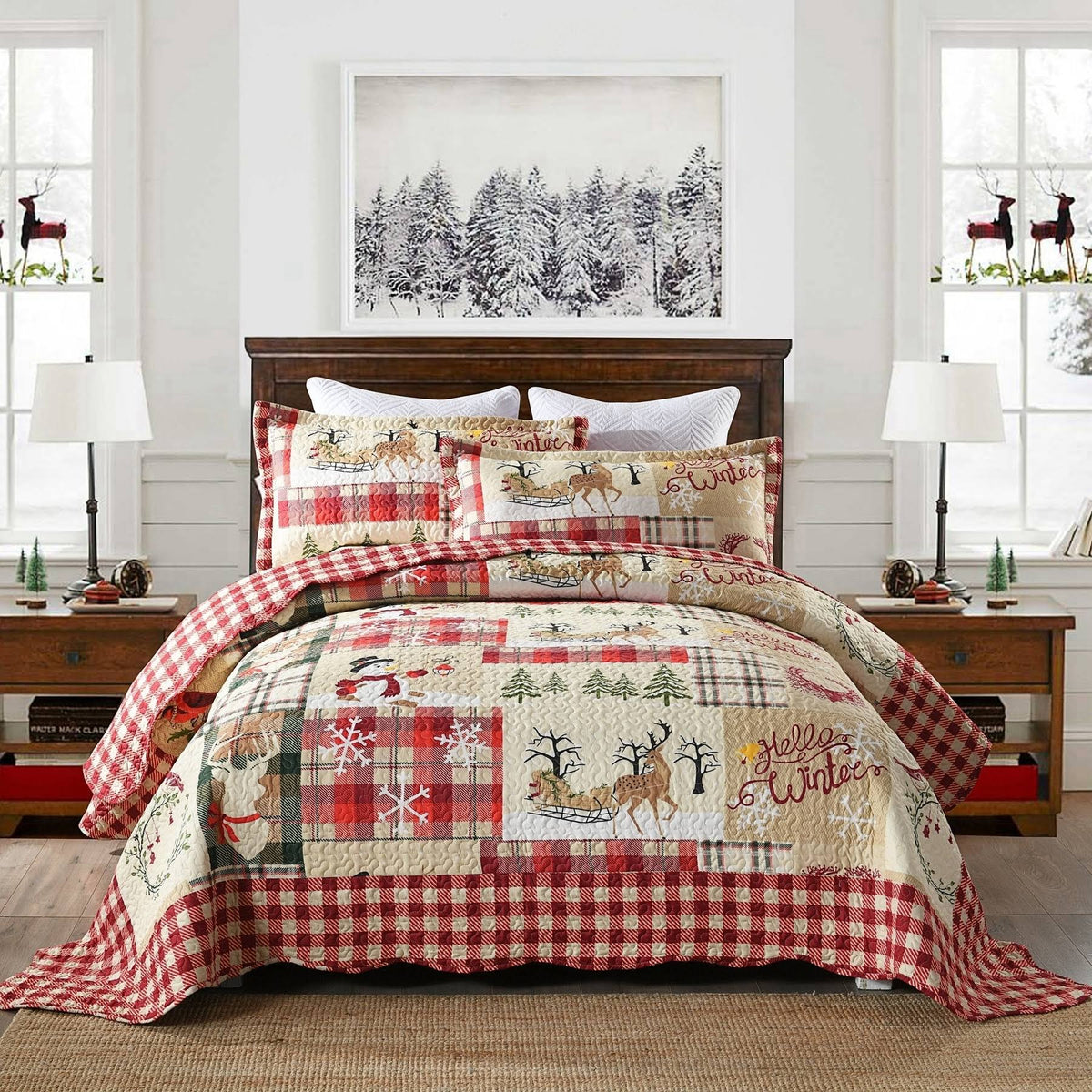 Plaid Patchwork Christmas Quilt Bedding Set - King - Product image 1