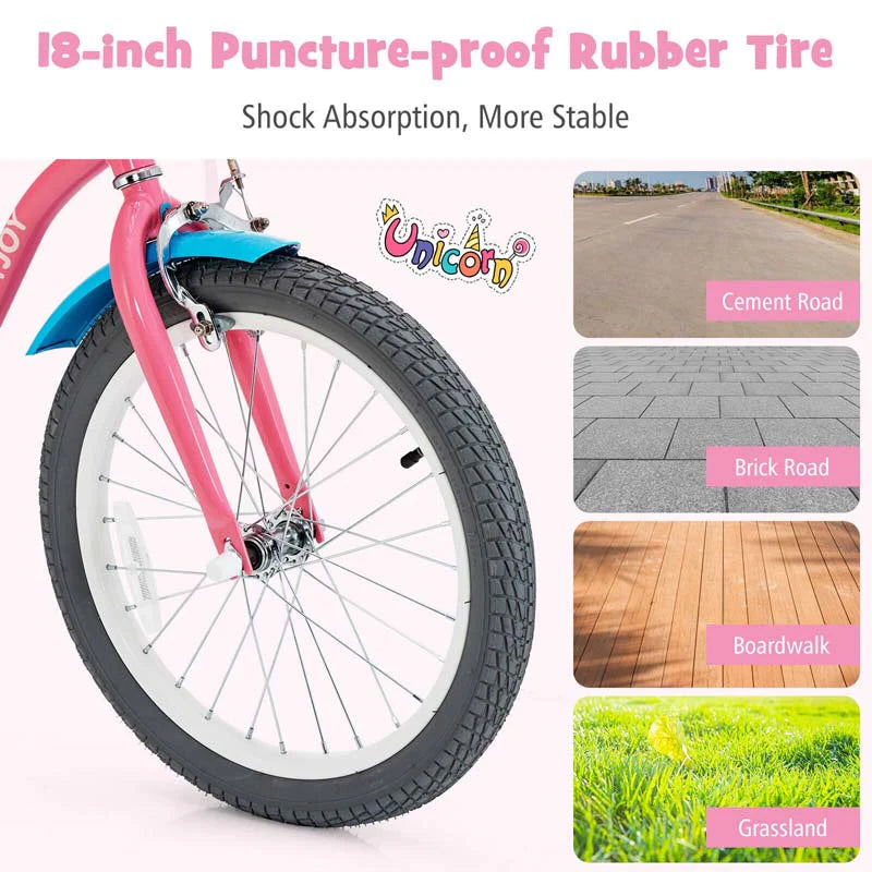 14"/18" Kids Bicycle with Removable Training Wheels, Coaster Brake, Handbrake, Basket & Doll Chair - Product image 11
